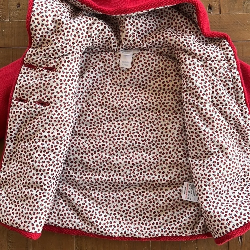 Jacadi red knit cherry lined coat